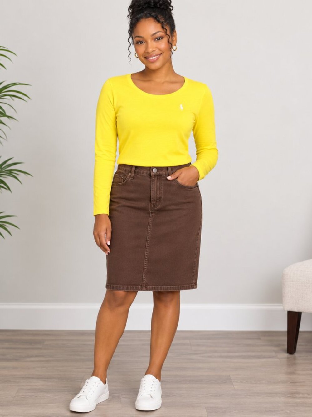 Lauren Ralph Lauren Yellow Cotton Long Sleeve Tee Shirt Size L